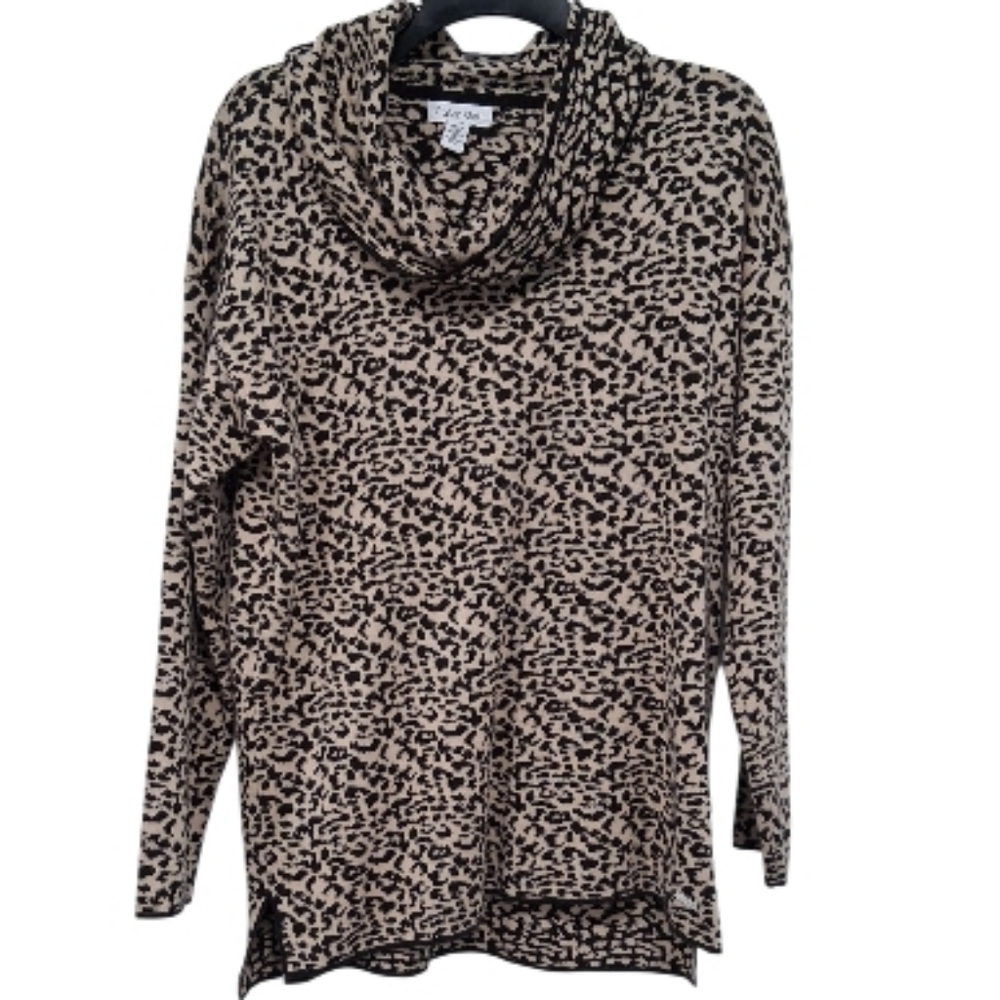 Leopard Print Cowl Neck Sweater